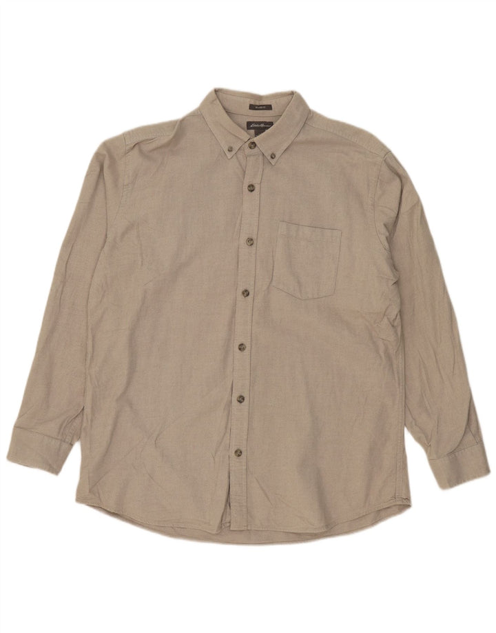 EDDIE BAUER Mens Relaxed Fit Shirt Large Beige Cotton