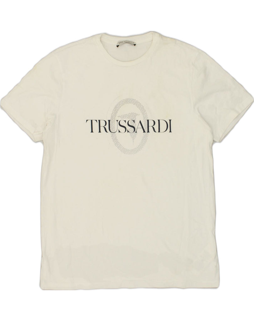 TRUSSARDI Womens Graphic T-Shirt Top UK 20 2XL White Cotton | Vintage Trussardi | Thrift | Second-Hand Trussardi | Used Clothing | Messina Hembry 