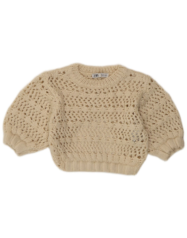 Zara Womens Knit See Through Top UK 8 Small Beige Acrylic