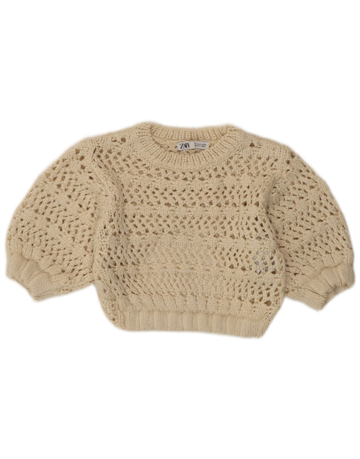 Zara Womens Knit See Through Top UK 8 Small Beige Acrylic