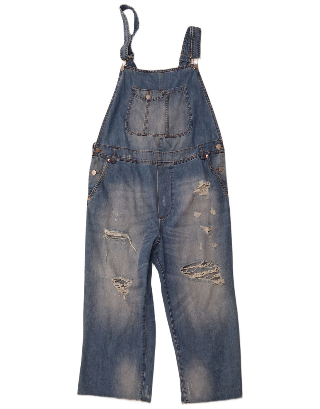 BENETTON Womens Distressed Dungarees Wide Leg Jeans W36 XL Blue