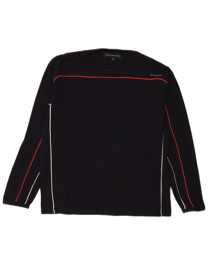 French Connection Mens Top Long Sleeve Medium Black Striped Cotton