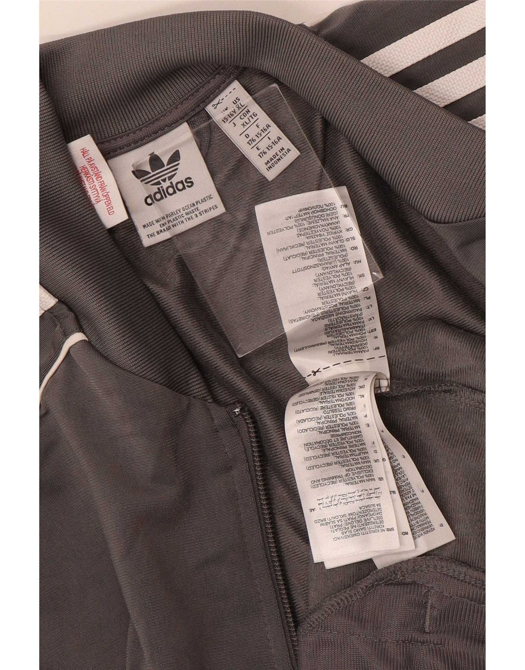 Adidas Boys Tracksuit Top Jacket 15-16 Years Grey Polyester