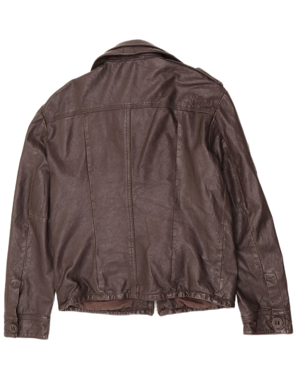 Superdry Mens Military Leather Jacket UK 42 XL Brown