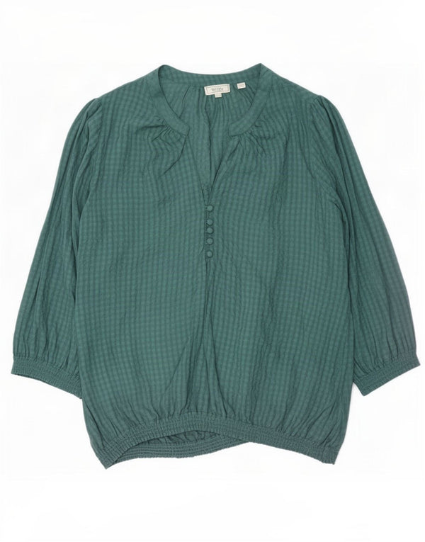 Fat Face Womens 3/4 Sleeve Blouse Top UK 16 Large Green Check Viscose