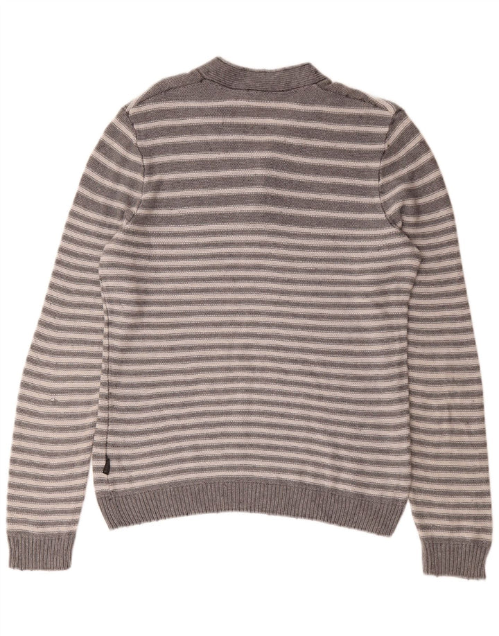 Hugo Boss Mens V-Neck Jumper Sweater Small Grey Striped Cotton