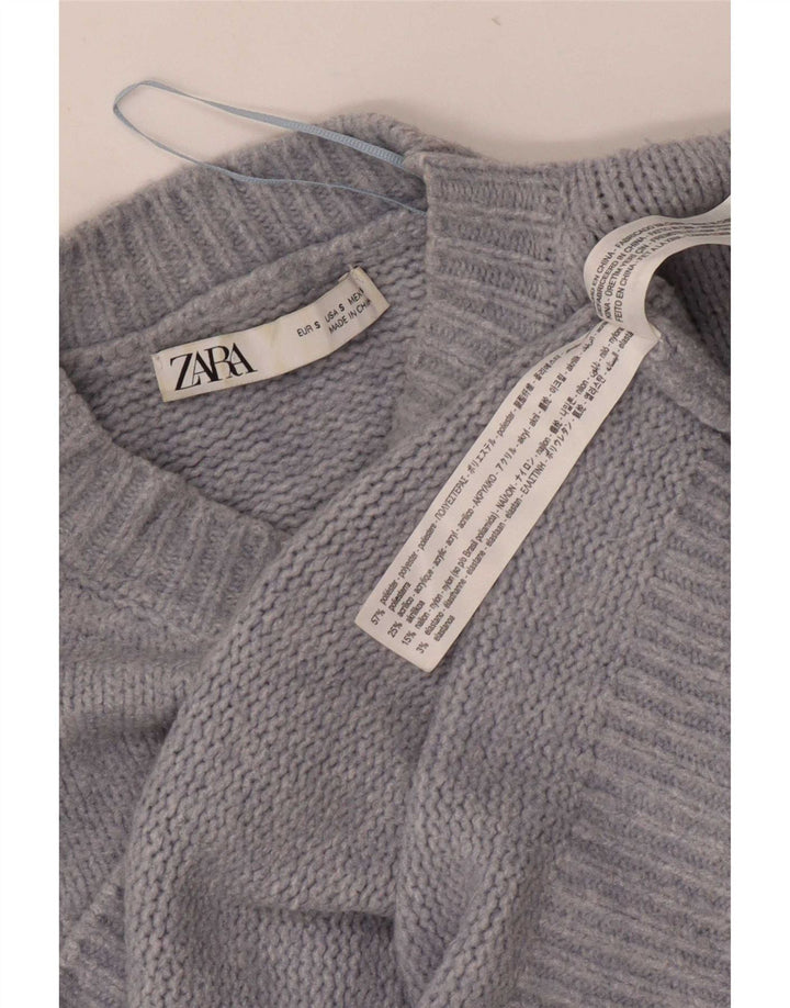 Zara Womens Oversized Crew Neck Jumper Sweater UK 10 Small Blue Polyester