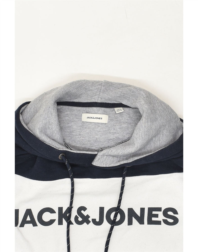 JACK & JONES Mens Graphic Hoodie Jumper Small Grey Colourblock Cotton | Vintage Jack & Jones | Thrift | Second-Hand Jack & Jones | Used Clothing | Messina Hembry 