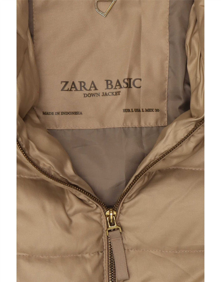 Zara Womens Padded Jacket UK 16 Large Beige Polyester