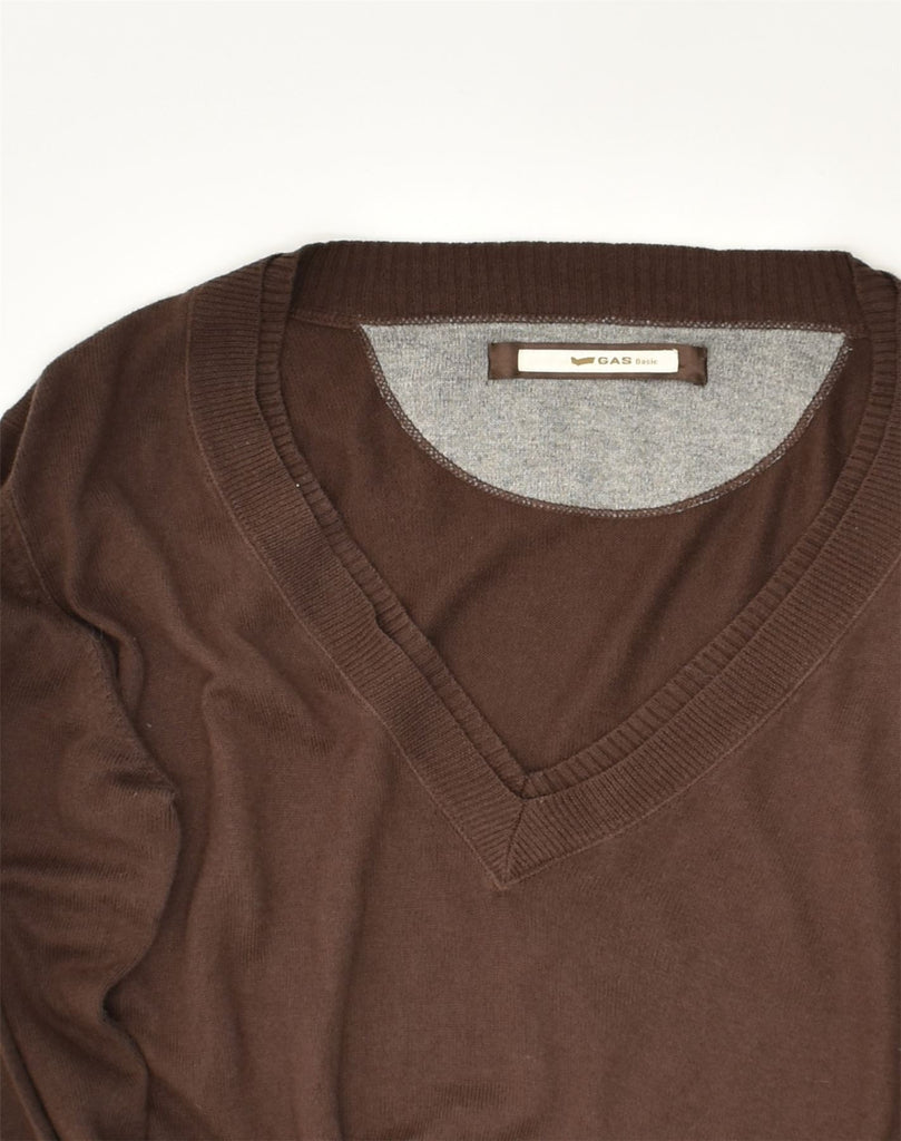 GAS Mens V-Neck Jumper Sweater Small Brown Viscose | Vintage Gas | Thrift | Second-Hand Gas | Used Clothing | Messina Hembry 