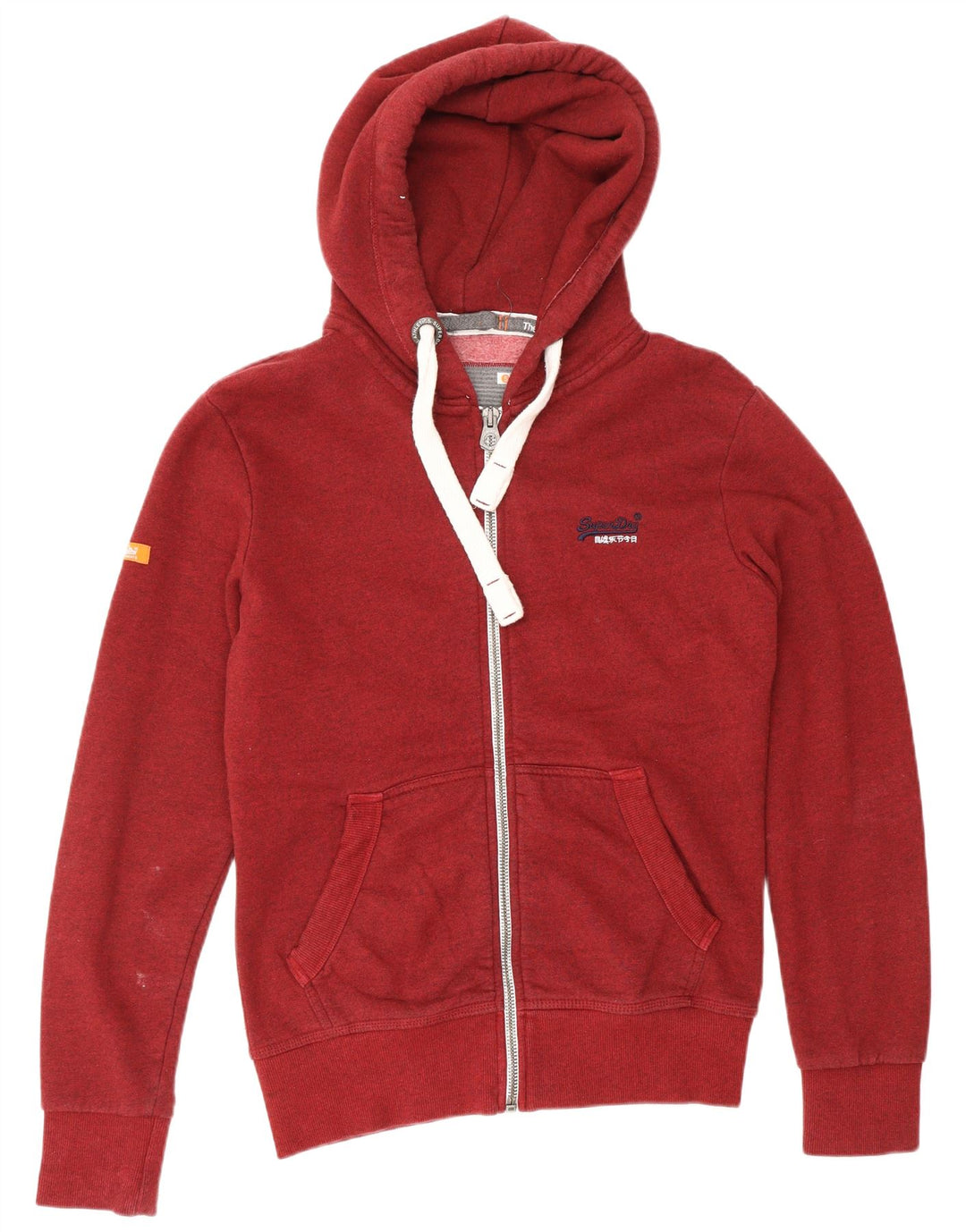 SUPERDRY Mens Zip Hoodie Sweater Small Red Flecked Cotton