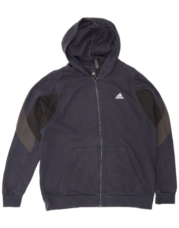 Adidas Mens Graphic Zip Hoodie Sweater XL Navy Blue Colourblock Cotton