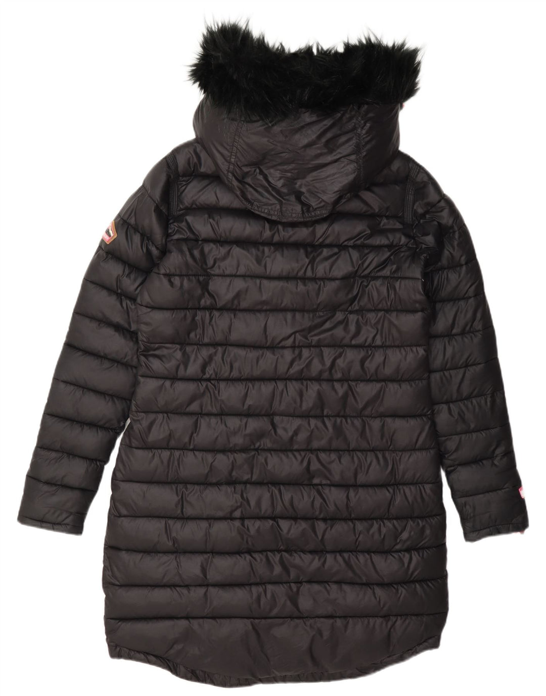 Superdry Womens Hooded Padded Coat UK 12 Medium Black Nylon