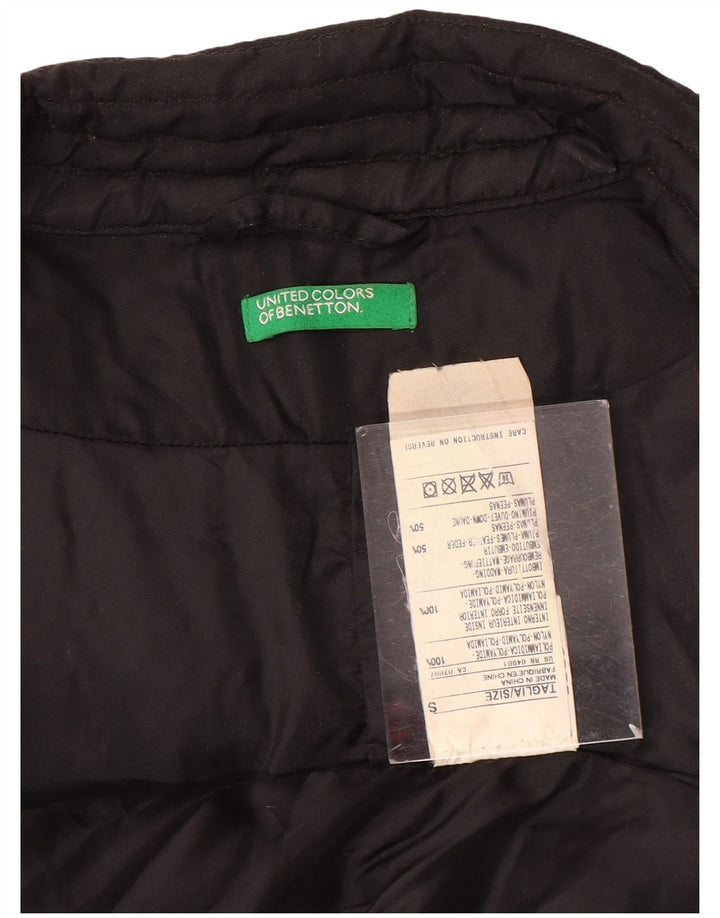 Benetton Womens Oversized Crop Padded Biker Jacket UK 10 Small Black Nylon