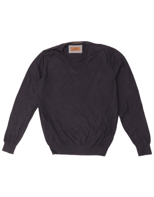Massimo Dutti Mens V-Neck Jumper Sweater Medium Navy Blue Cotton