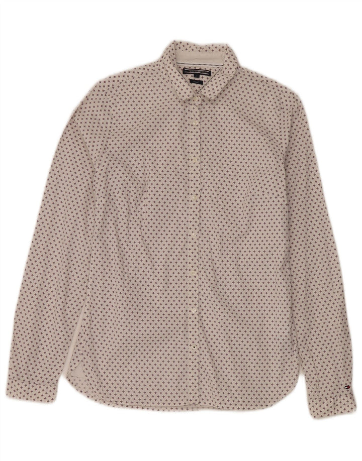 Tommy Hilfiger Womens Fitted Abstract Pattern Shirt US 4 Small White Cotton