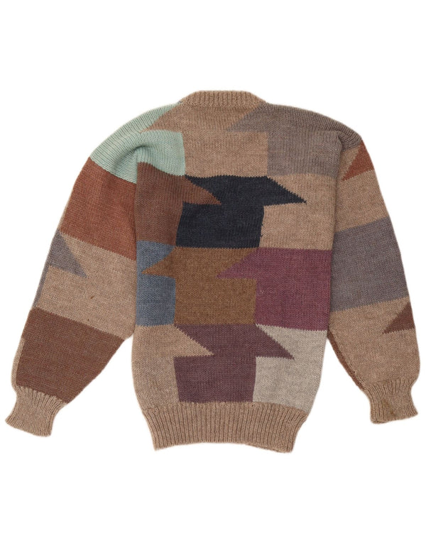 Vintage Womens Graphic Crew Neck Jumper Sweater UK 14 Medium Brown