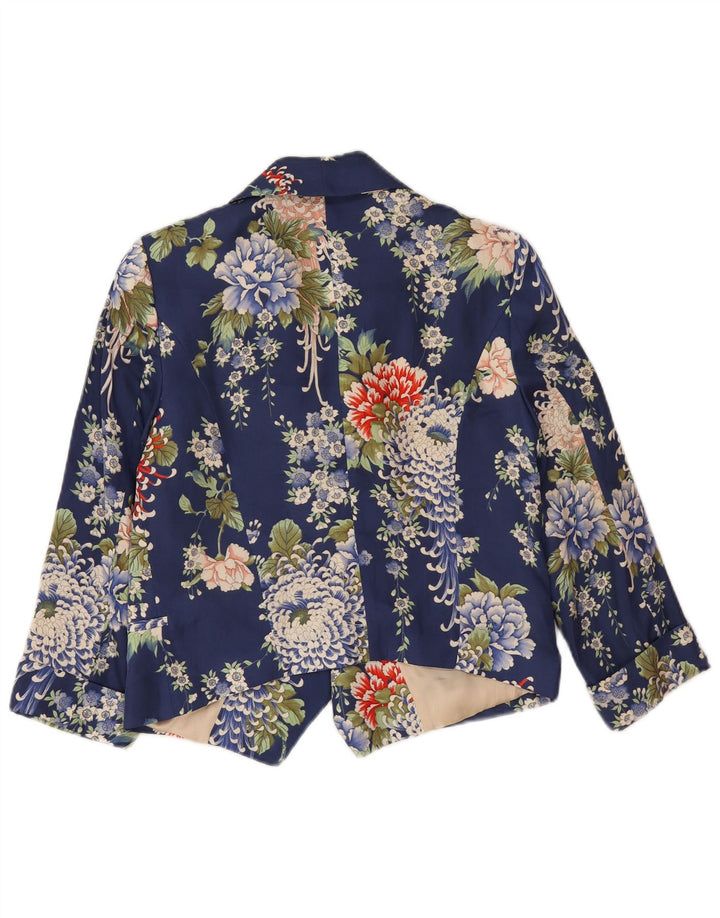 Zara Womens Crop 1 Button Blazer Jacket UK 14 Medium Navy Blue Floral
