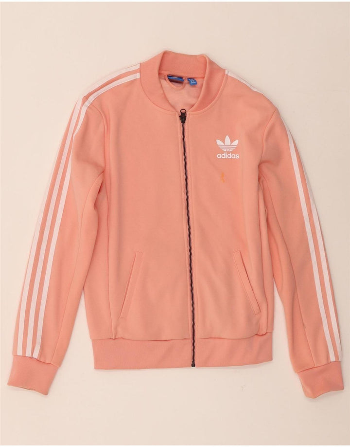 Adidas Womens Graphic Tracksuit Top Jacket UK 6 XS  Orange Polyester
