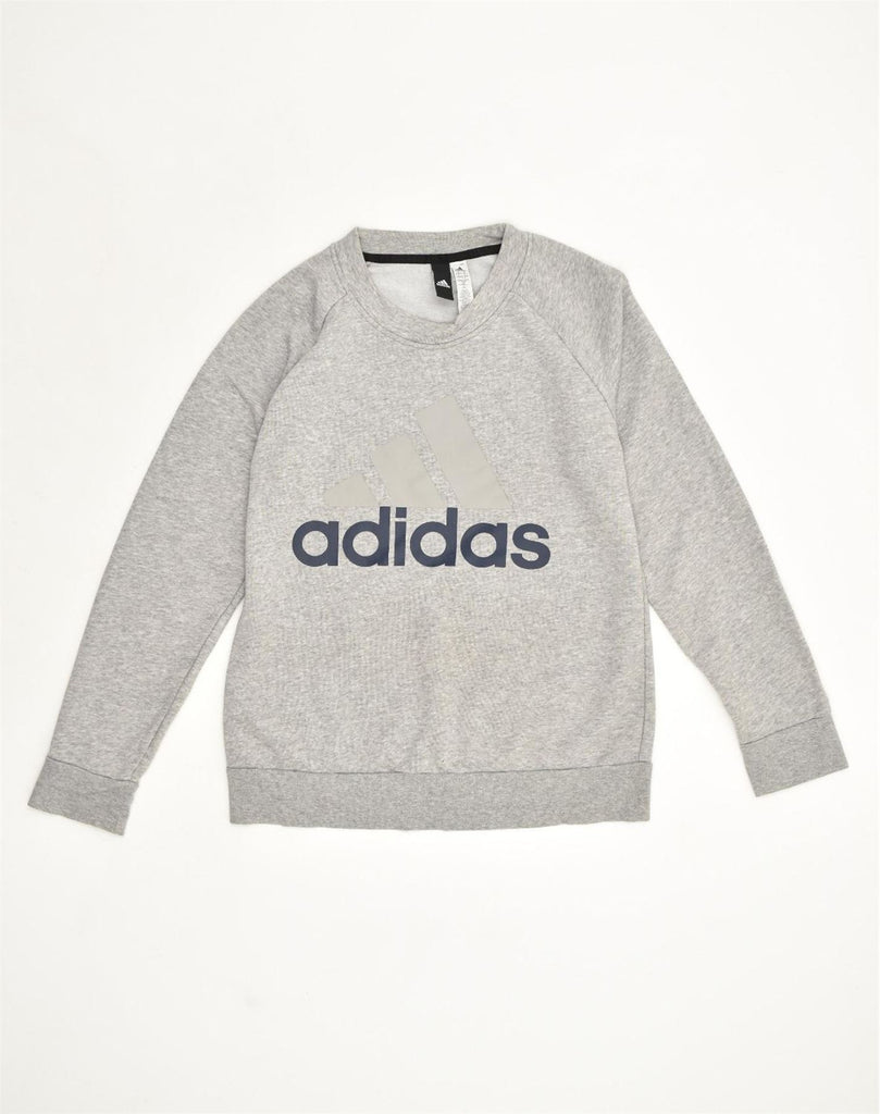 ADIDAS Womens Graphic Sweatshirt Jumper UK 12-14 Medium Grey Cotton | Vintage Adidas | Thrift | Second-Hand Adidas | Used Clothing | Messina Hembry 