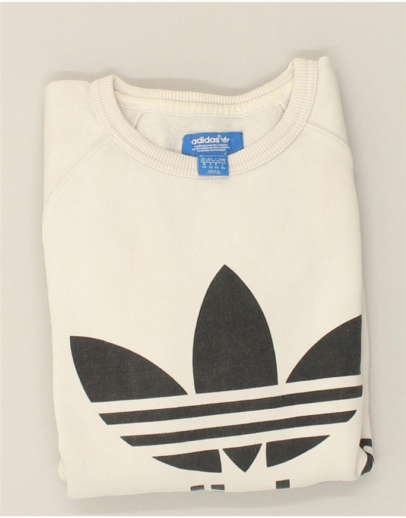 ADIDAS Mens Graphic Sweatshirt Jumper XS Off White Cotton | Vintage Adidas | Thrift | Second-Hand Adidas | Used Clothing | Messina Hembry 