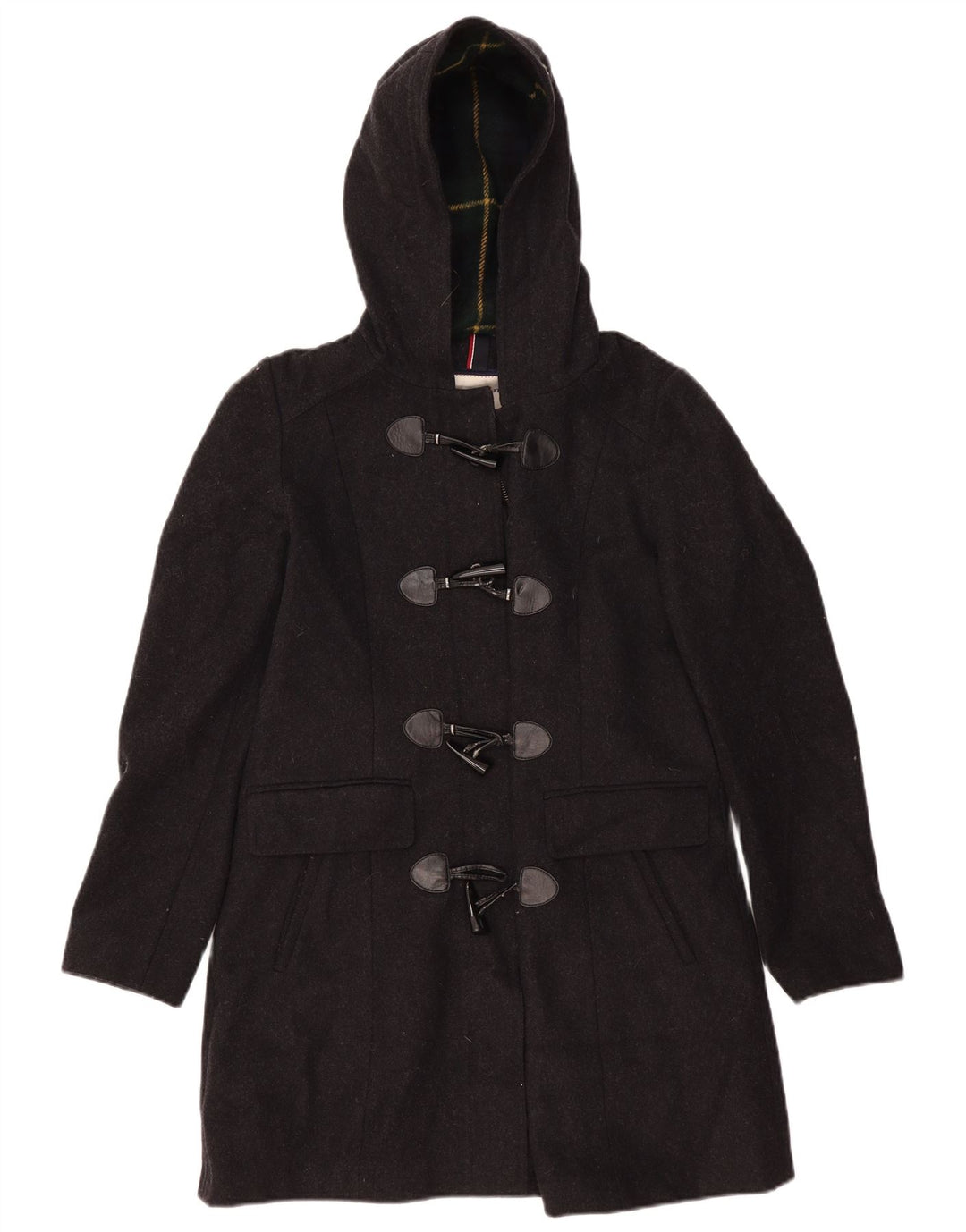 Tommy Hilfiger Womens Hooded Duffle Coat UK 10 Small Grey Wool