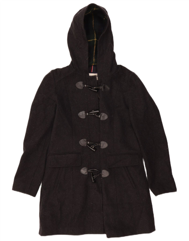 Tommy Hilfiger Womens Hooded Duffle Coat UK 10 Small Grey Wool