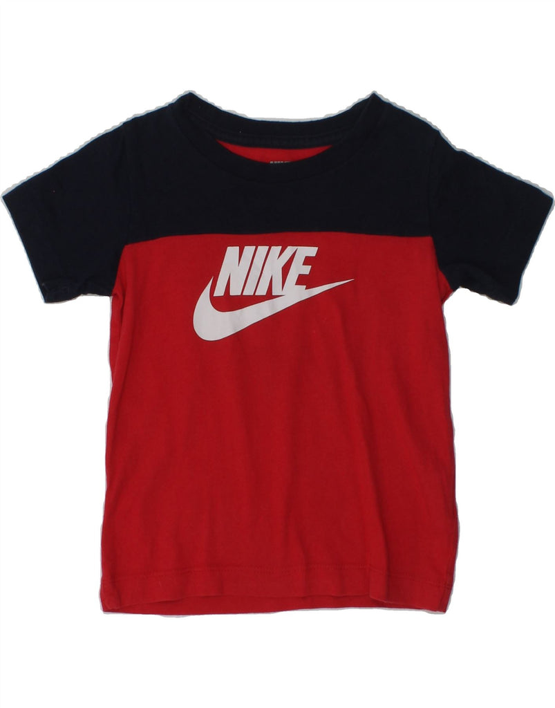 NIKE Boys Graphic T-Shirt Top 2-3 Years Red Colourblock Cotton | Vintage Nike | Thrift | Second-Hand Nike | Used Clothing | Messina Hembry 