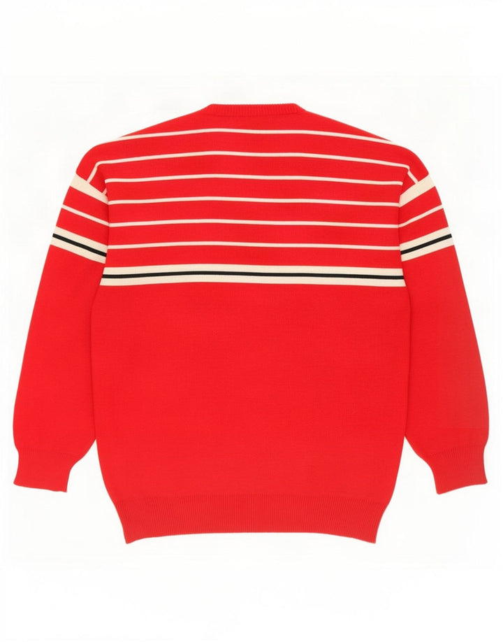Vintage Mens Crew Neck Jumper Sweater Medium Red Striped Wool