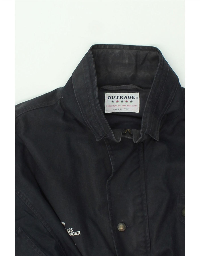 OUTRAGE Mens Bomber Jacket UK 42 XL Navy Blue Cotton Vintage Outrage and Second-Hand Outrage from Messina Hembry 