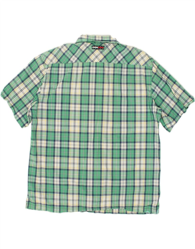 TOMMY HILFIGER Mens Short Sleeve Shirt 2XL Green Check Cotton | Vintage Tommy Hilfiger | Thrift | Second-Hand Tommy Hilfiger | Used Clothing | Messina Hembry 