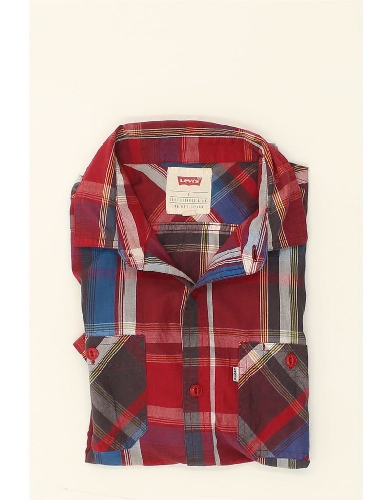 LEVI'S Boys Short Sleeve Shirt 12-13 Years Large Red Check Cotton | Vintage Levi's | Thrift | Second-Hand Levi's | Used Clothing | Messina Hembry 