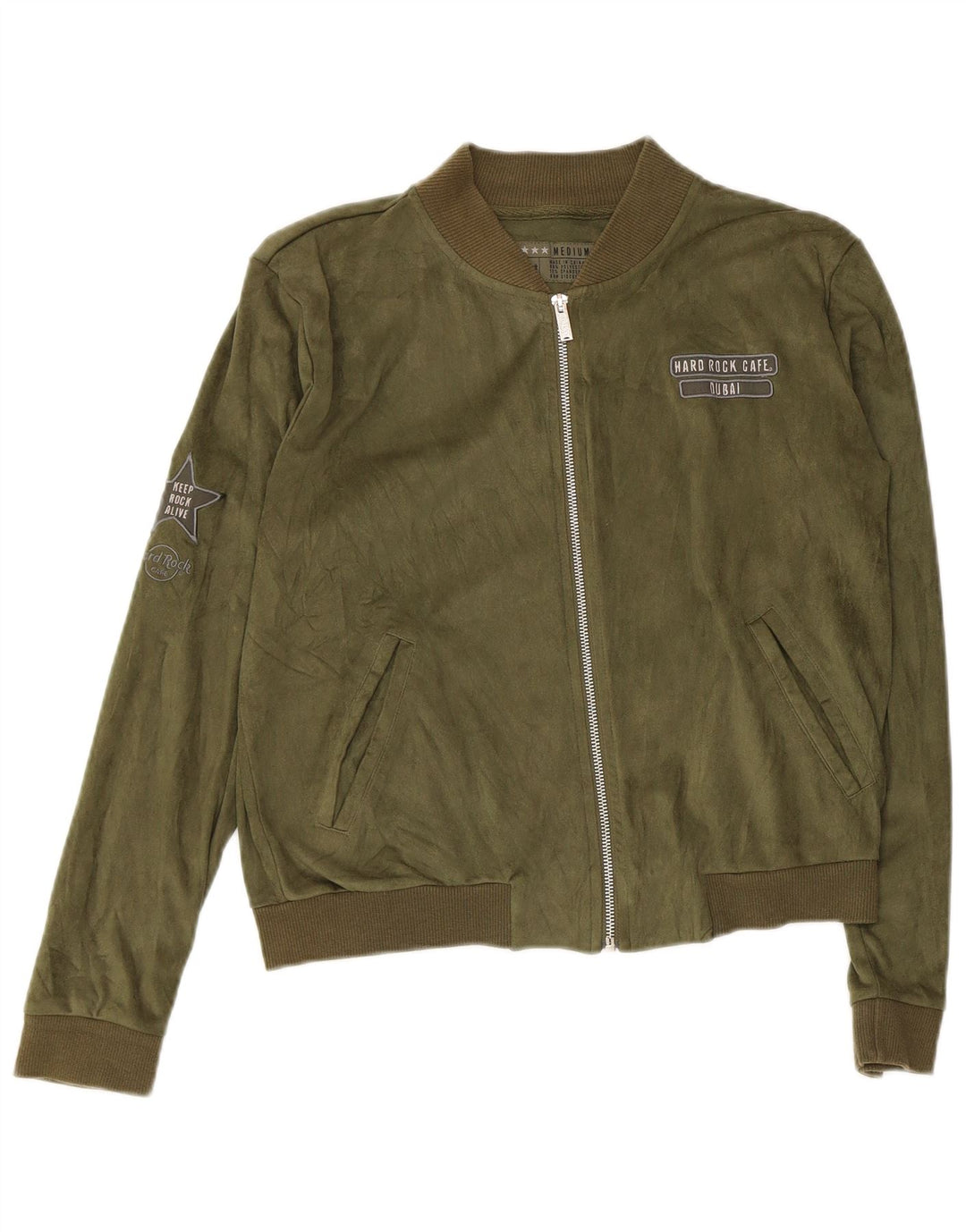 Hard Rock Cafe Womens Dubai Crop Bomber Jacket UK 14 Medium Green Polyester