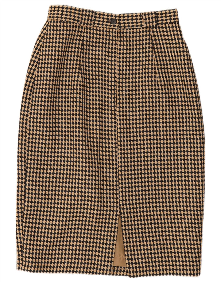 Michael H Womens Pencil Skirt UK 12 Medium W26 Beige Argyle/Diamond Wool