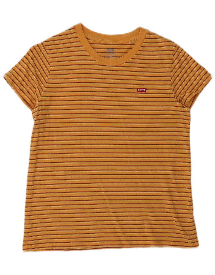 Levi's Womens T-Shirt Top UK 12 Medium Orange Striped Cotton