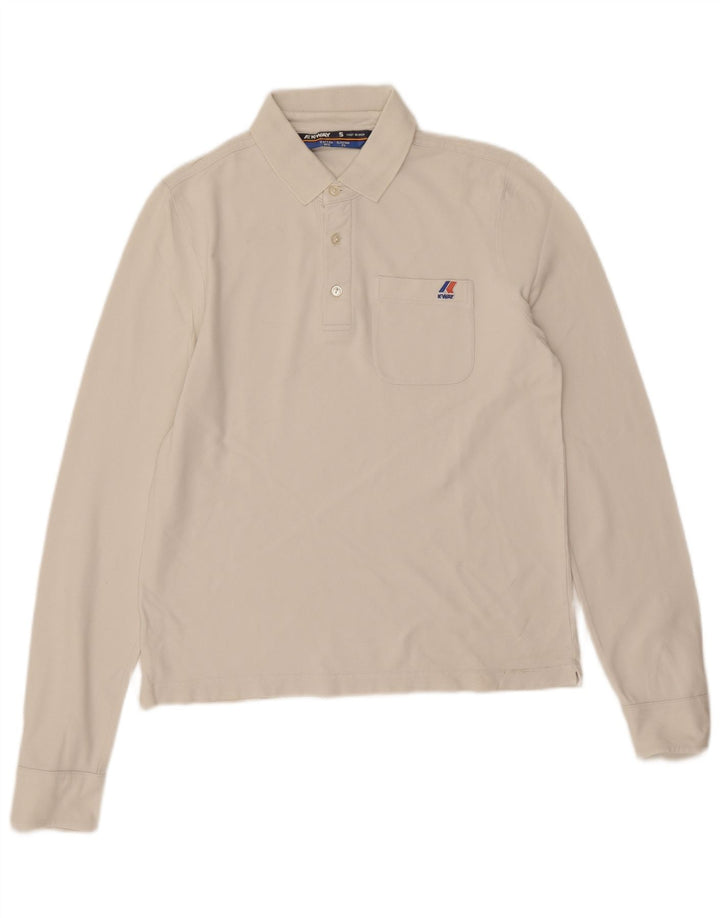 K-Way Mens Long Sleeve Polo Shirt Small White Cotton