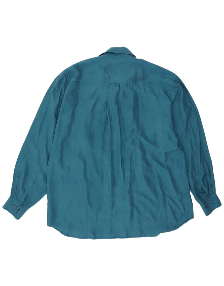 Vintage Mens Shirt Large Blue Silk