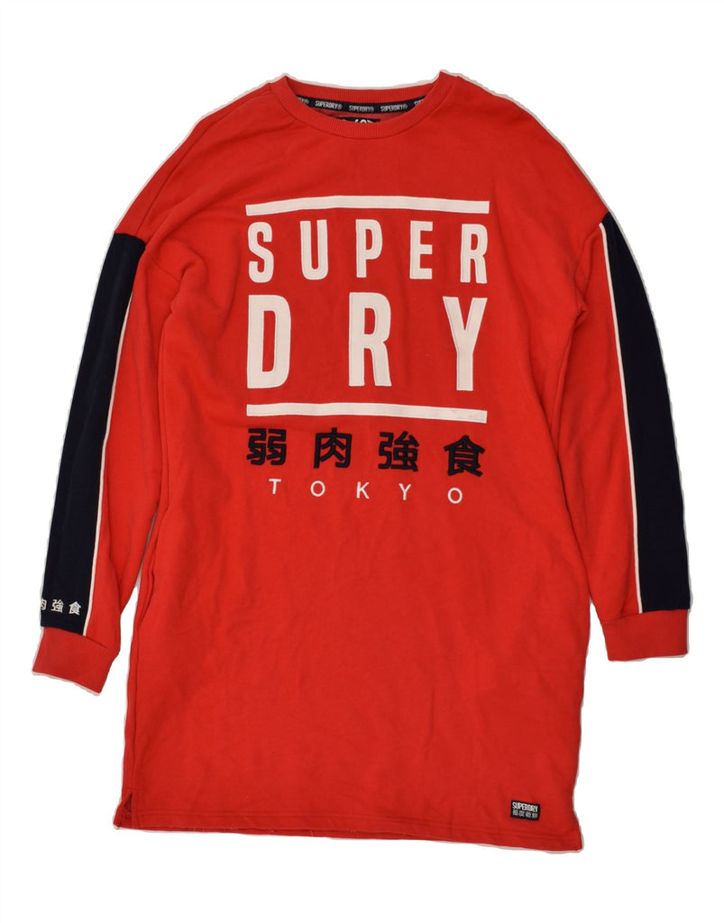 SUPERDRY Womens Graphic Long Sleeve Jumper Dress UK 12 Medium Red | Vintage Superdry | Thrift | Second-Hand Superdry | Used Clothing | Messina Hembry 