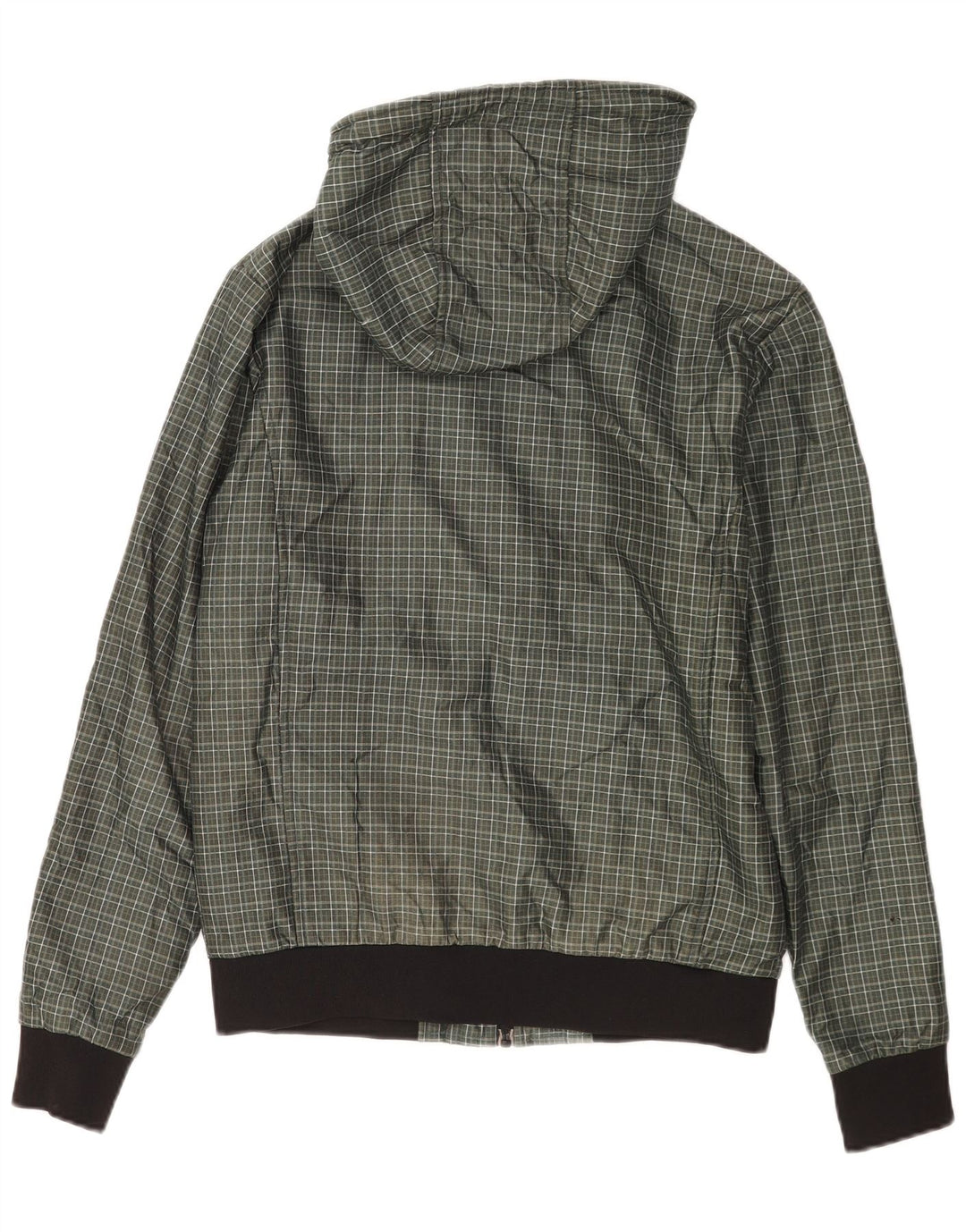 Zara Mens Hooded Bomber Jacket UK 38 Medium Green Check Polyester