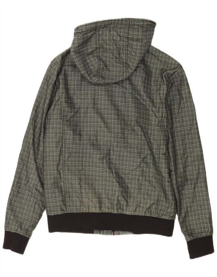 Zara Mens Hooded Bomber Jacket UK 38 Medium Green Check Polyester