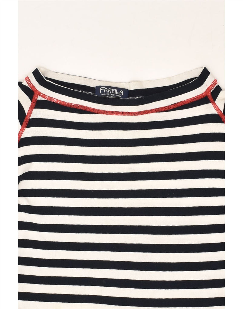 FARELLA Womens Boat Neck Jumper Sweater UK 10 Small Navy Blue Striped | Vintage Farella | Thrift | Second-Hand Farella | Used Clothing | Messina Hembry 