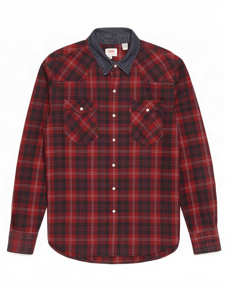 Levi's Mens Flannel Shirt Large Red Check Cotton