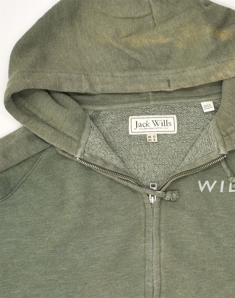 JACK WILLS Womens Zip Hoodie Sweater UK 12 Medium Khaki Cotton | Vintage Jack Wills | Thrift | Second-Hand Jack Wills | Used Clothing | Messina Hembry 