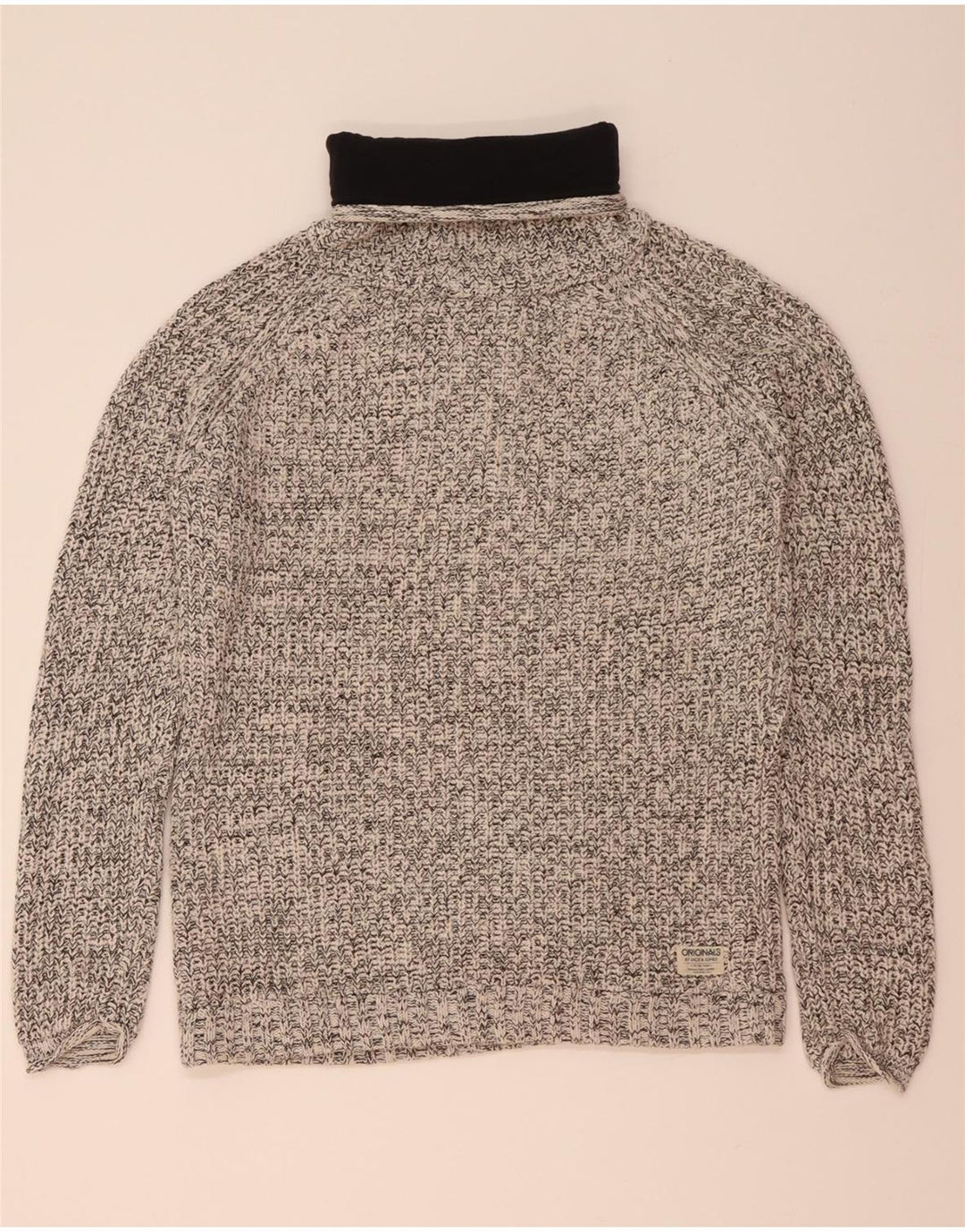 JACK & JONES Mens Roll Neck Jumper Sweater XL Grey Flecked Cotton