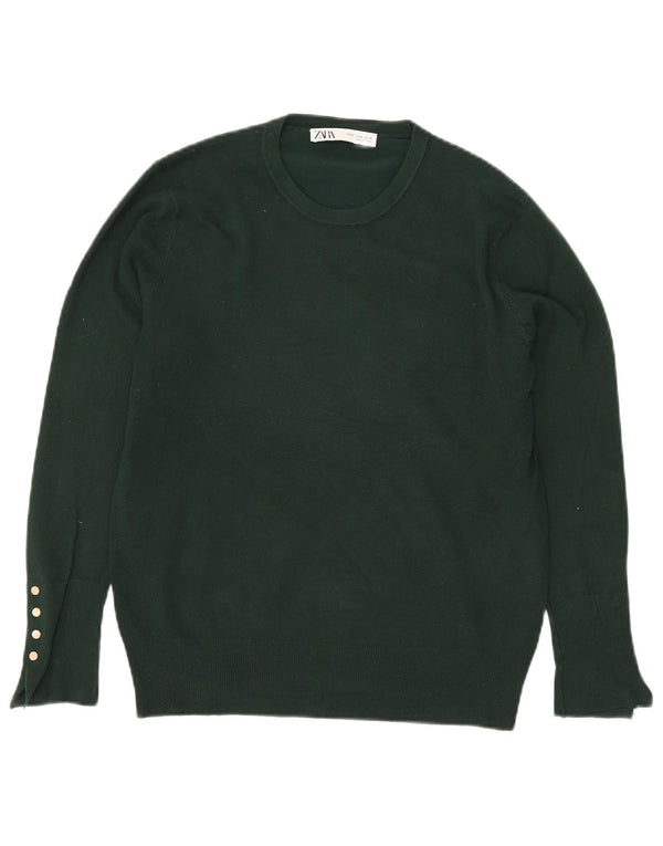 Zara Womens Crew Neck Jumper Sweater UK 18 XL Green Viscose