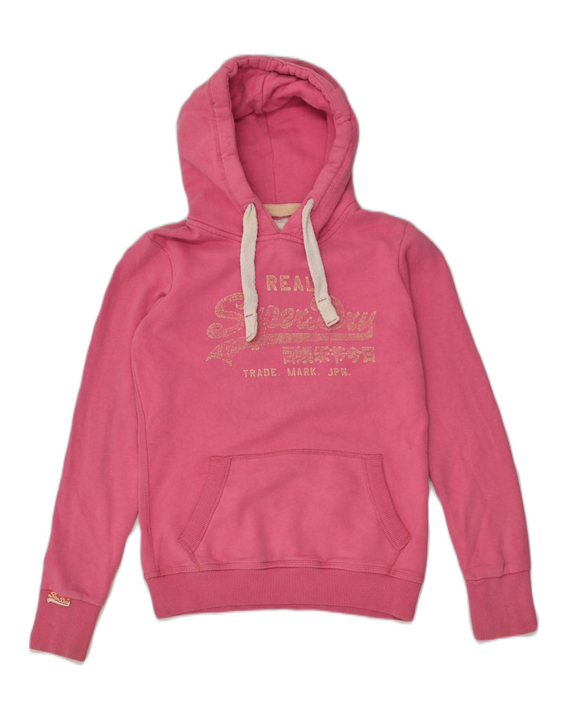 SUPERDRY Womens Graphic Hoodie Jumper UK 10 Small Pink Cotton | Vintage Superdry | Thrift | Second-Hand Superdry | Used Clothing | Messina Hembry 