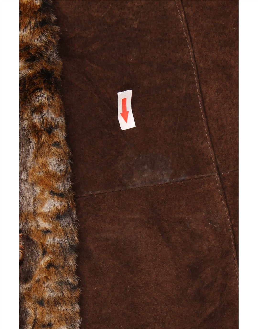 Vintage Womens Suede Overcoat UK 14 Large Brown Animal Print Leather