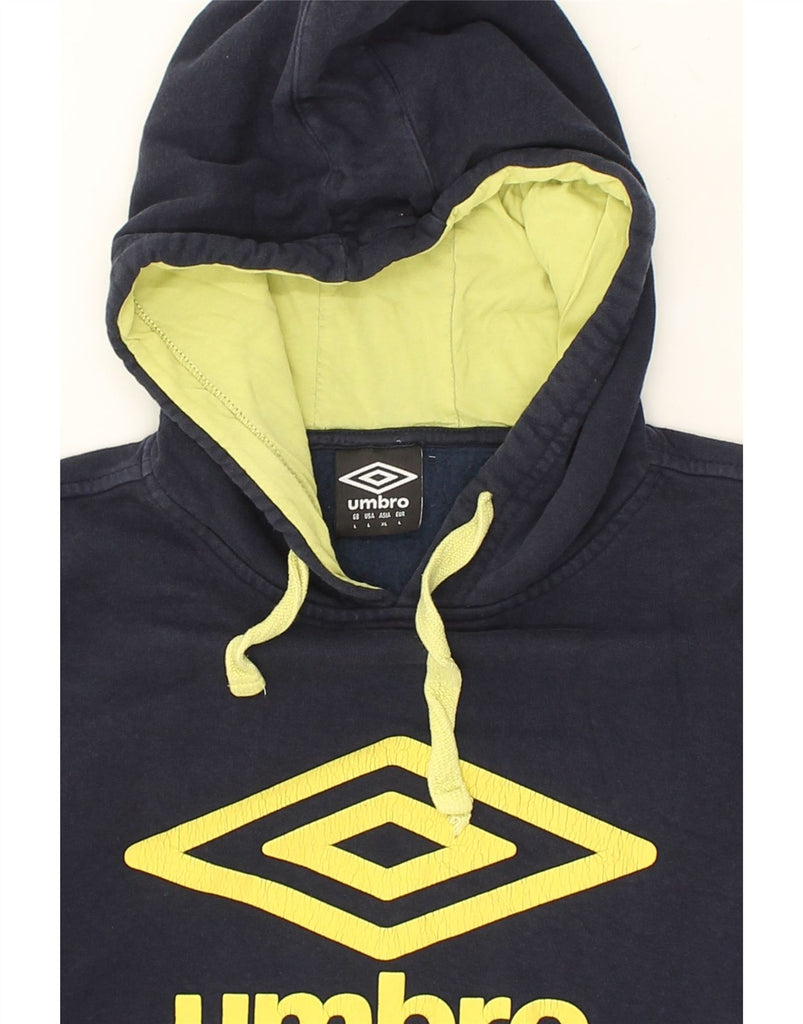 UMBRO Mens Graphic Hoodie Jumper Large Navy Blue Cotton | Vintage Umbro | Thrift | Second-Hand Umbro | Used Clothing | Messina Hembry 