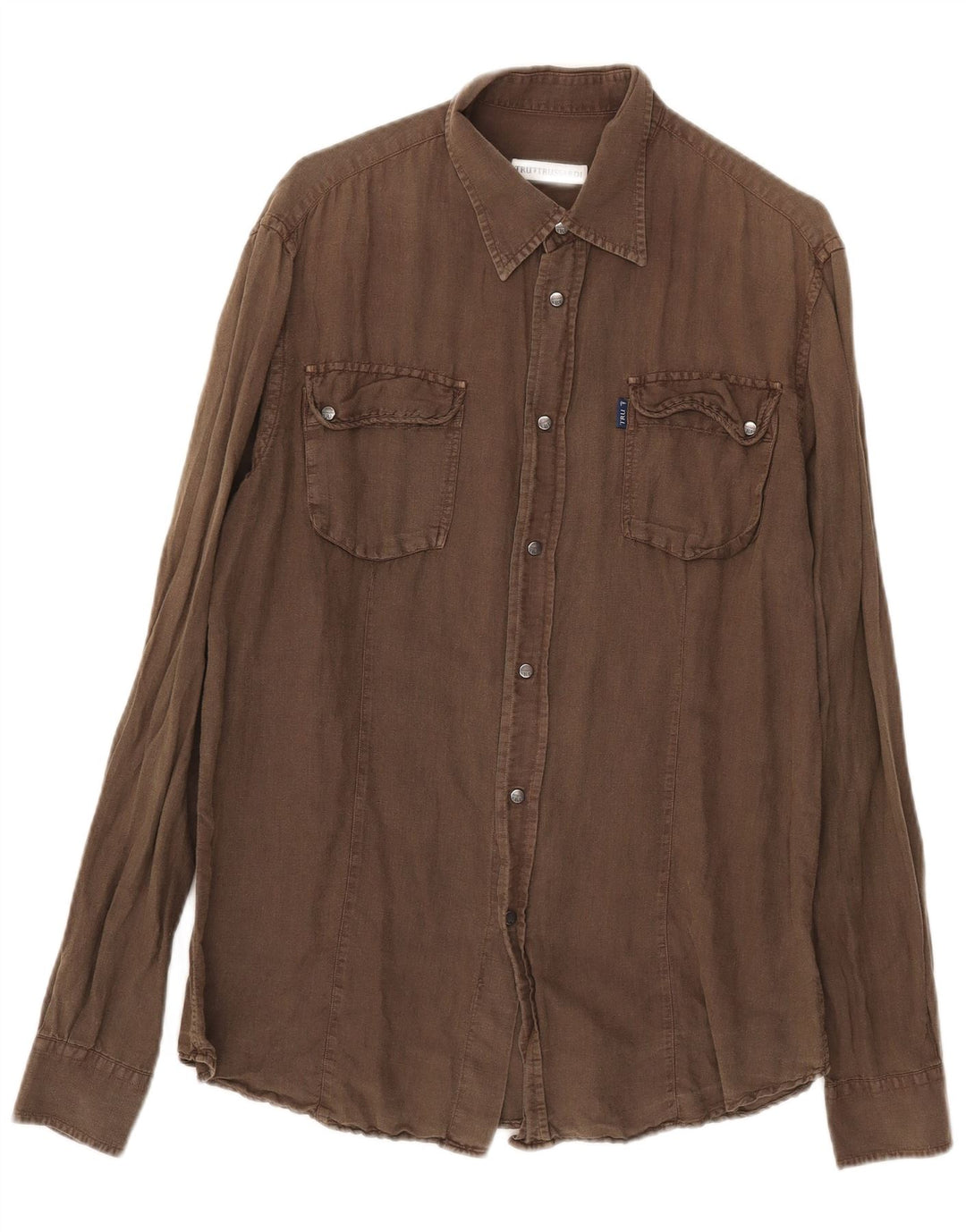 Trussardi Mens Shirt Large Khaki Linen