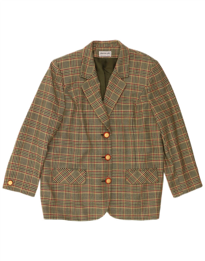Donna Piu Womens 3 Button Blazer Jacket UK 20 2XL Green Houndstooth Wool